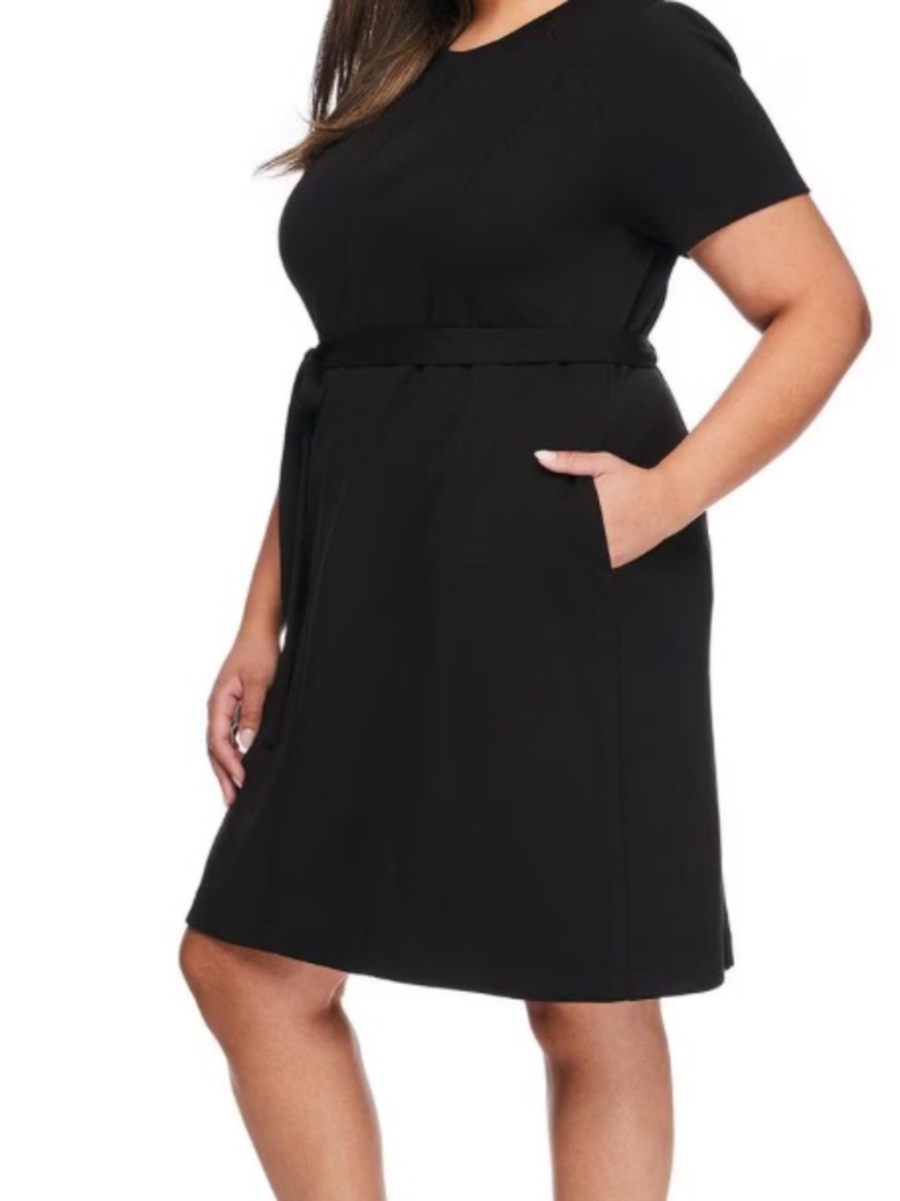 Lane Bryant Black Short Sleeve Tie-Waist Dress